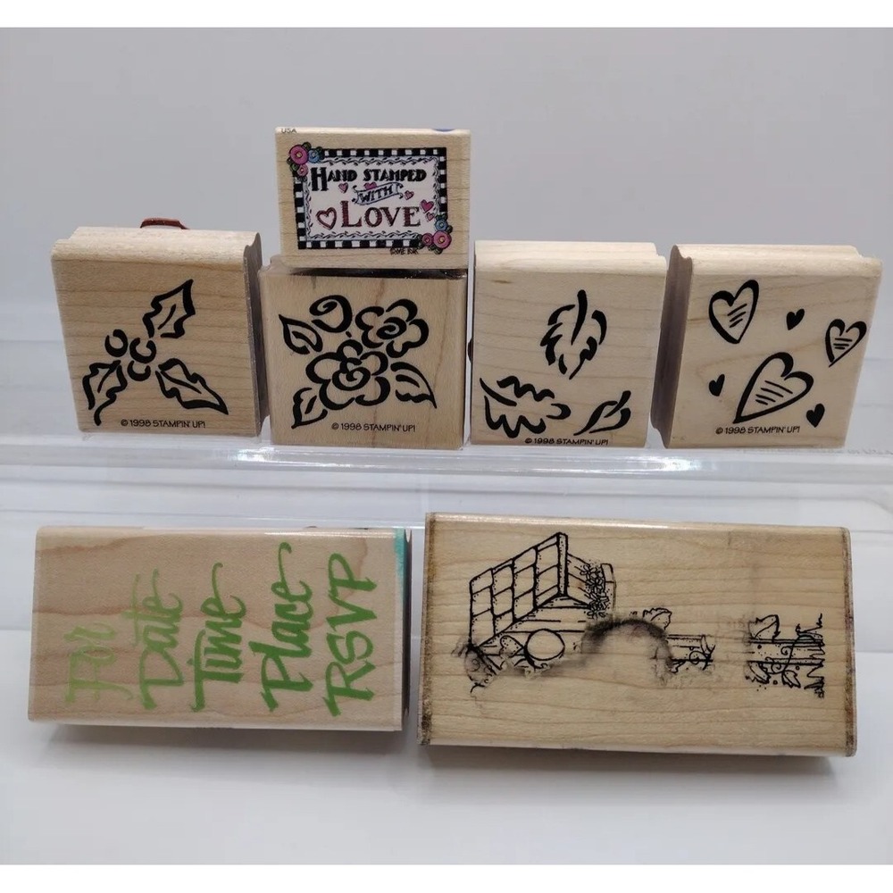 Lot of 7 Wood Mounted Rubber Stamps Stampin Up Mary Engelbreit Posh Impressions